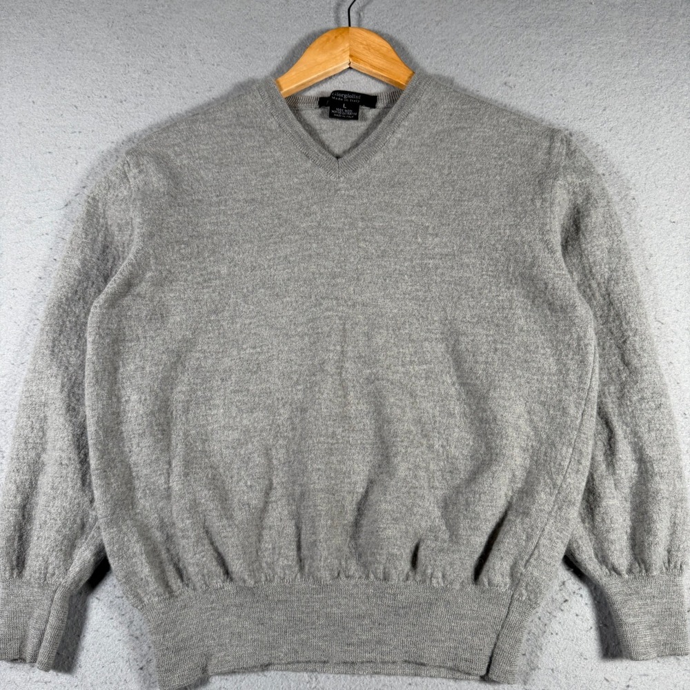 Giorgiolini Merino Wool V‎ Neck Sweater Light Gray Size Large Made in Italy